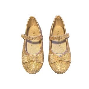 BCBG Girls Kid’s Glittery Gold Mary Jane Flats with Bow Details (Toddler Size 8)